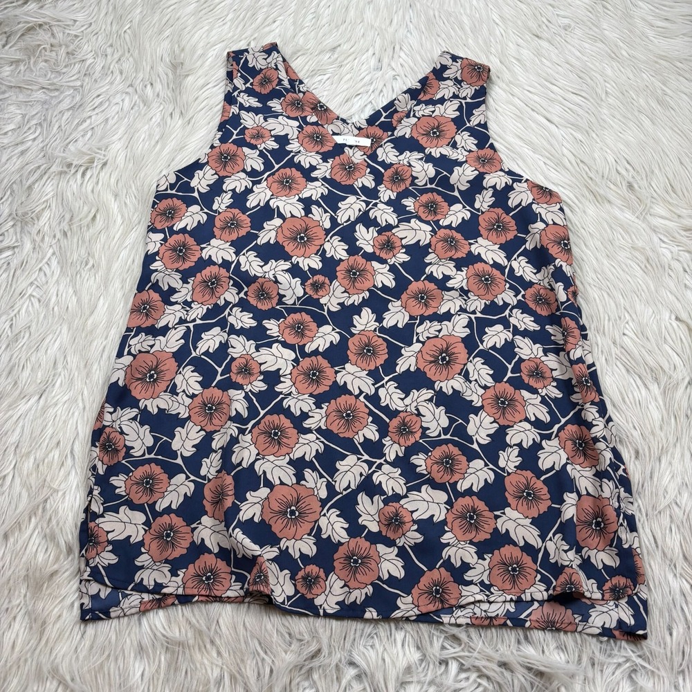 Pleione Women's XS Loose Fit V-Neck‎ Floral Sleeveless Blouse Pink Navy